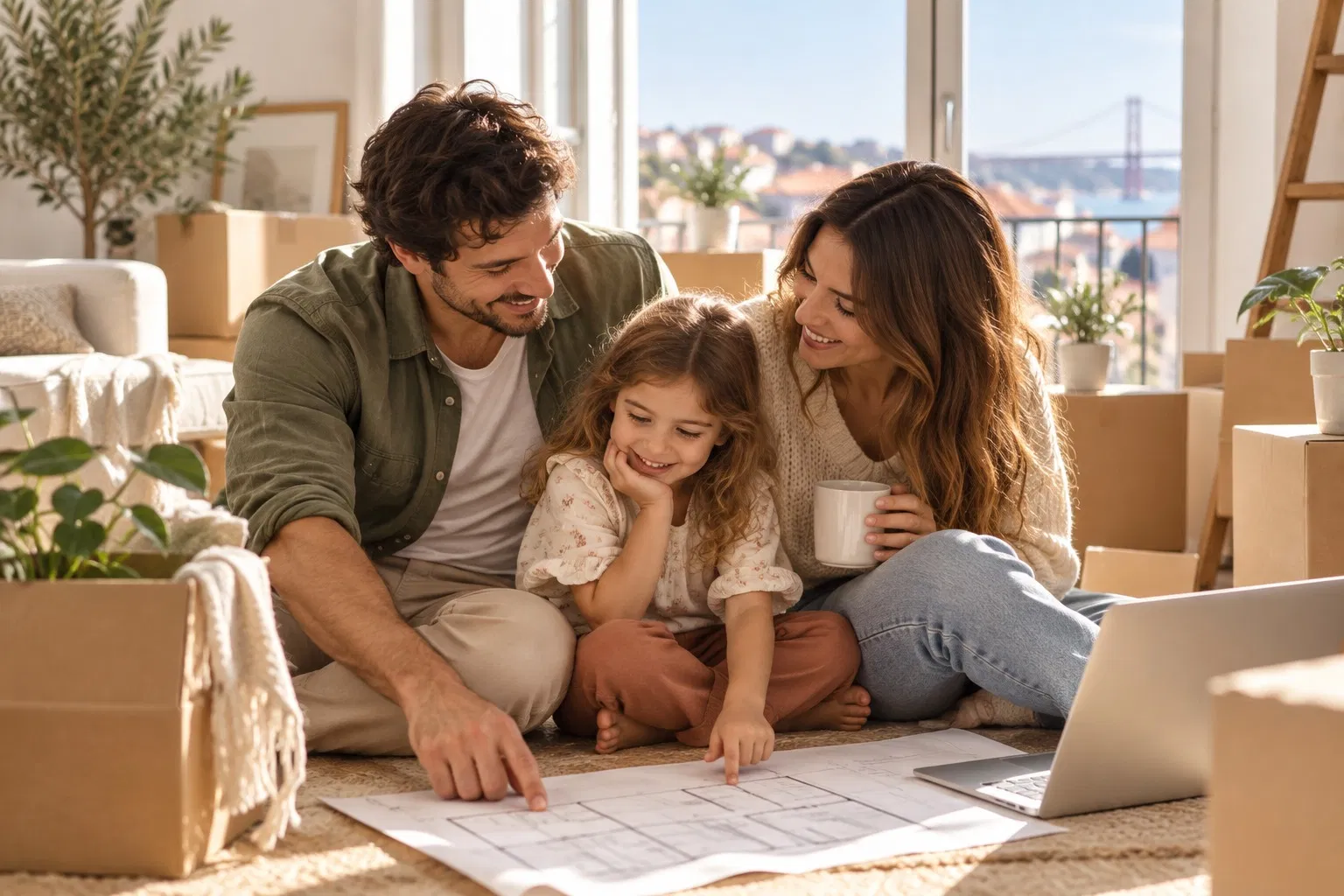 Famiglia che pianifica spese e casa al tavolo